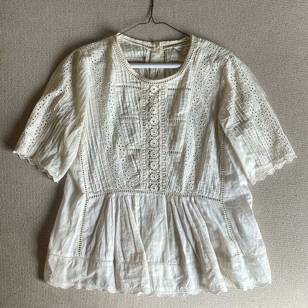Rebecca Taylor cream eyelet top size 0